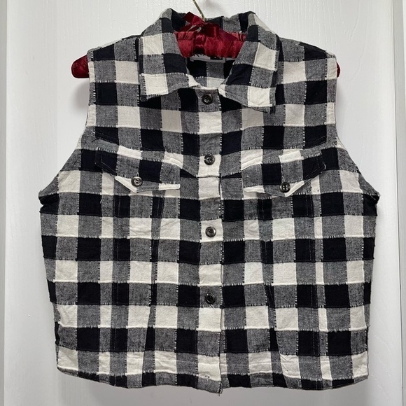 KrazyKat Vest Checkered Patch Buffalo Check Plaid Sleeveless Button Front Collar - Picture 1 of 5